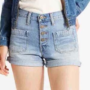 Levi's Rigid Orange Tab High Waist Button Front Denim Shorts
